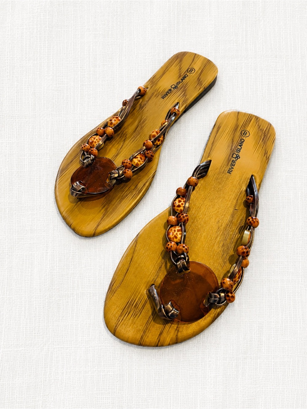 River Island Brown Beaded Toe-Post Sandals